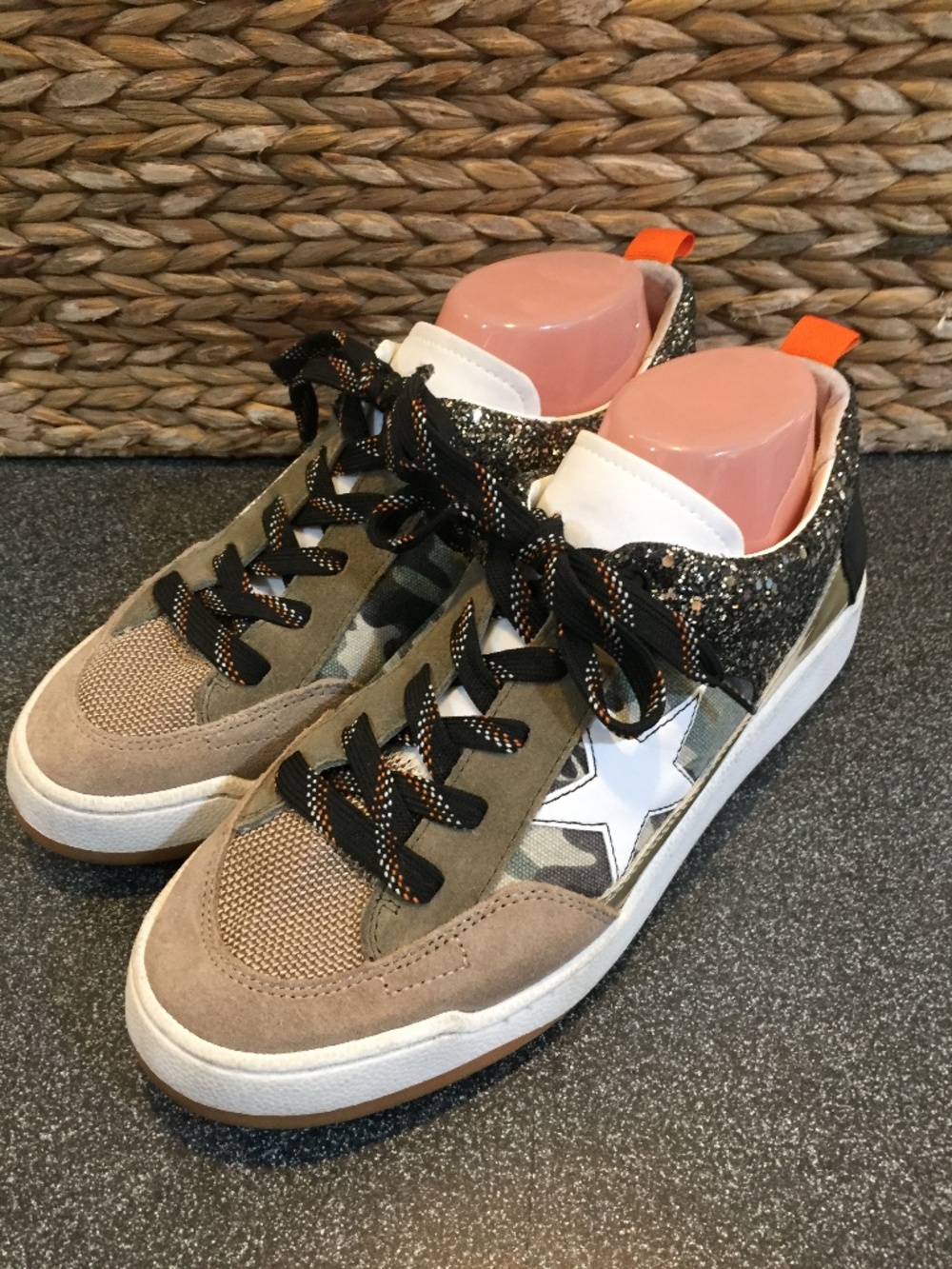 Steve Madden Multicolor Camo Star Sneakers - Tan, White, Black, Orange